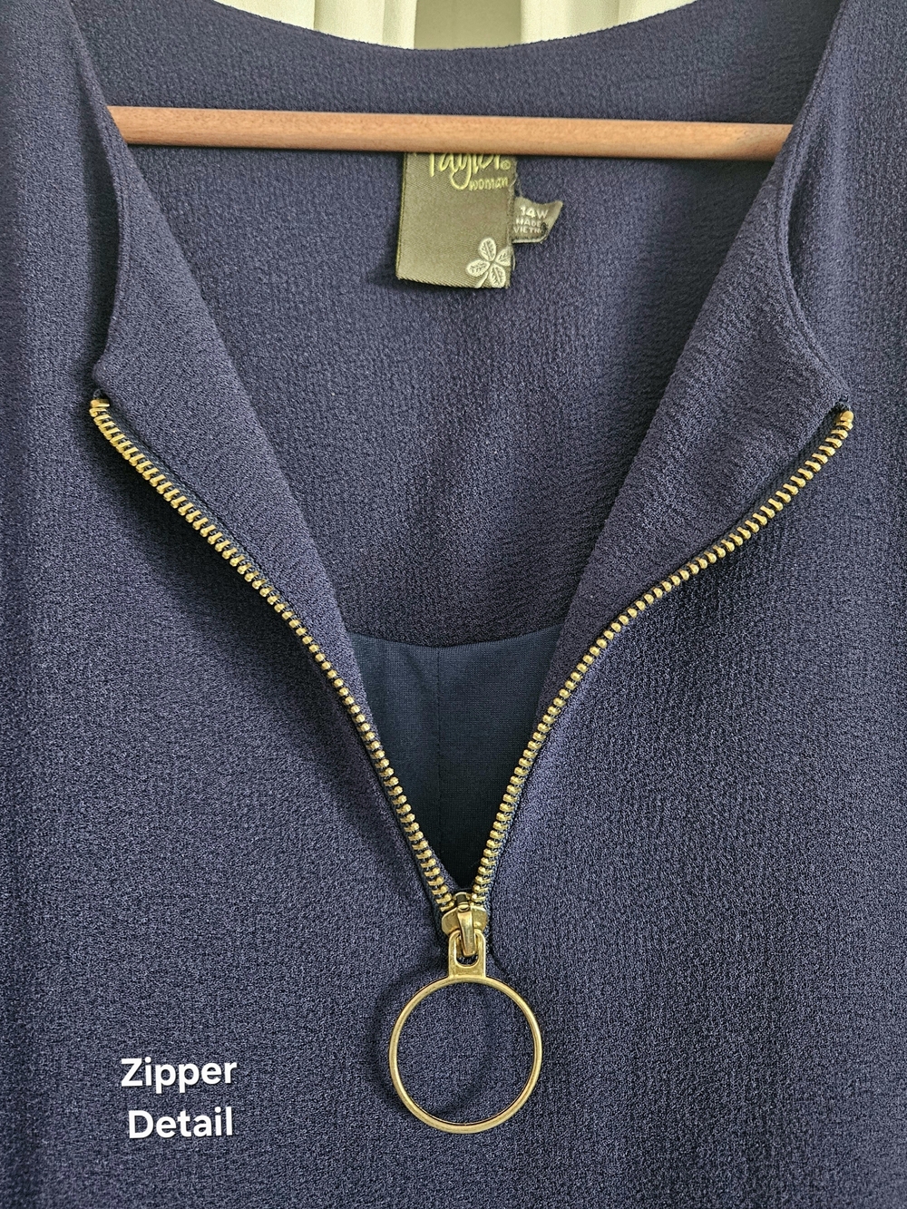 Taylor Navy Midi Shift Dress with Gold Ring Zip